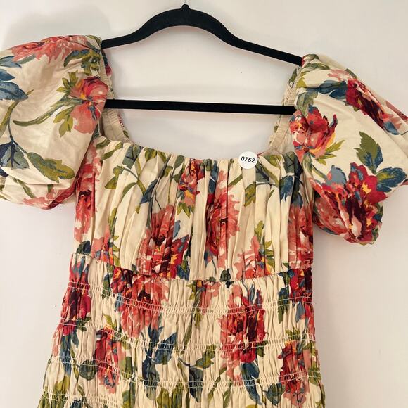 Abercrombie & Fitch Smocked Drop-Waist Puff Sleeve Floral Maxi Dress Size MP - Picture 7 of 12